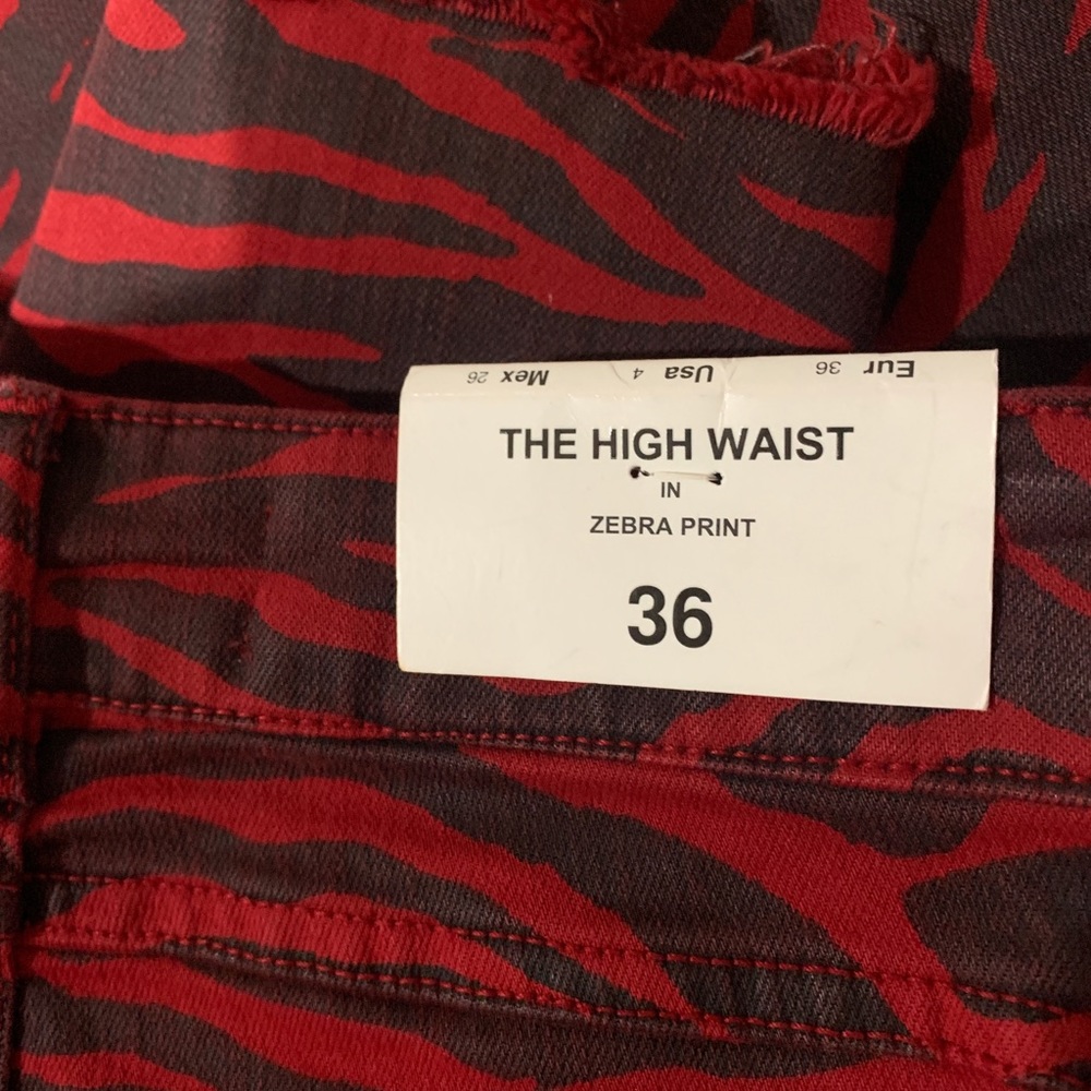 Zara Premium Red Zebra High Waist Jeans Size 4 - Picture 4 of 8